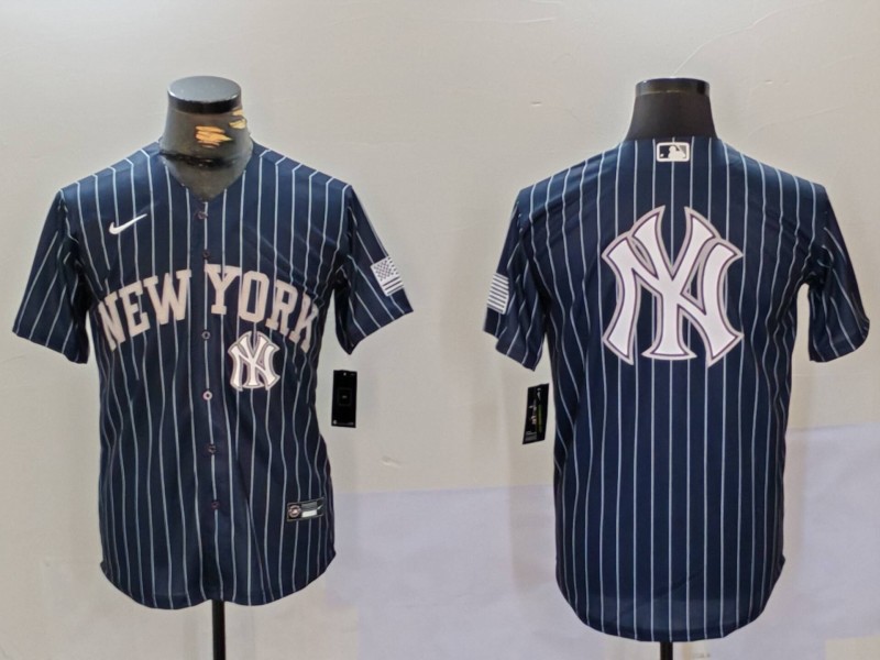 Men New York Yankees Blank Blue stripe joint name 2024 Nike MLB Jersey style 91223